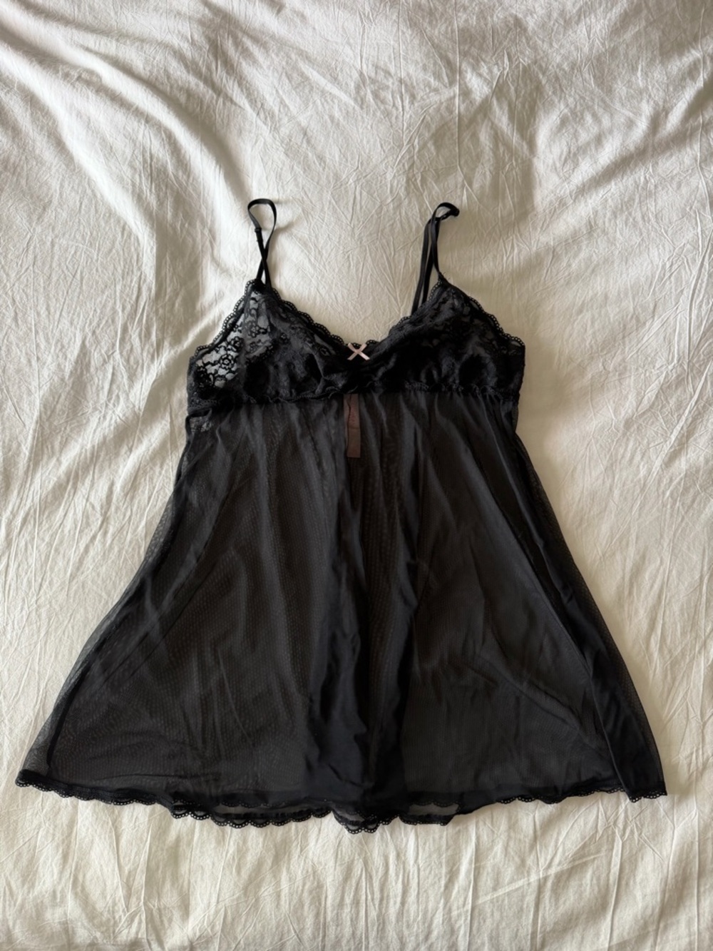 Victorias Secret Black Lace Trim Babydoll Chemise XL